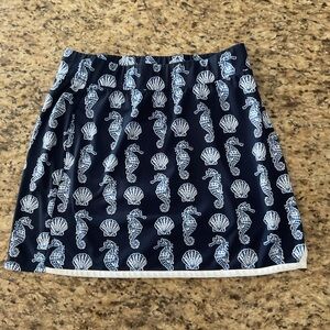 Crown & Ivy Blue Mini Skirt with Seahorse and Shell Pattern